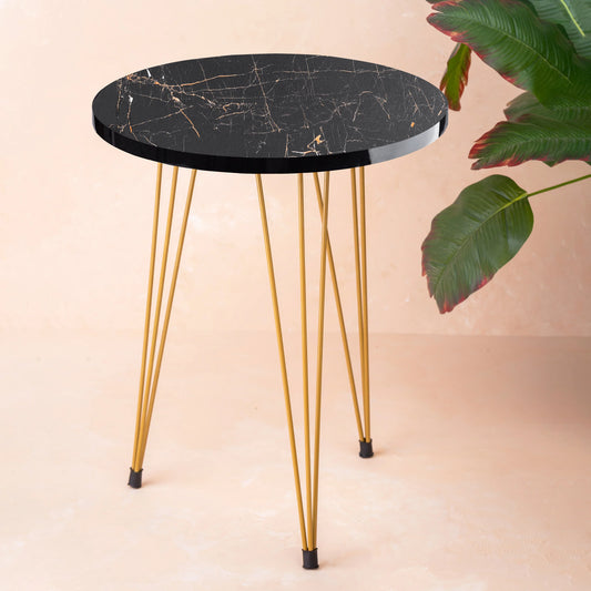 Metal Legs Table High Quality Glossy Top Waterproof MDF – Black Round