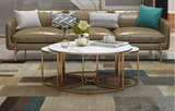 Modern Living Room Furniture Golden Elegance Nesting Metal Table Set of 3 White Tops and Stackable Design