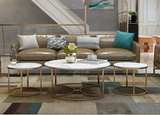 Modern Living Room Furniture Golden Elegance Nesting Metal Table Set of 3 White Tops and Stackable Design