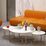 Modern Living Room Furniture Golden Elegance Nesting Metal Table Set of 3 White Tops and Stackable Design