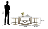 Modern Living Room Furniture Golden Elegance Nesting Metal Table Set of 3 White Tops and Stackable Design